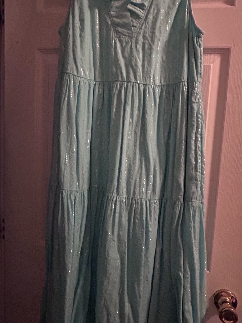 crown & ivy Aqua Tiered Maxi Dress with Shimmer
